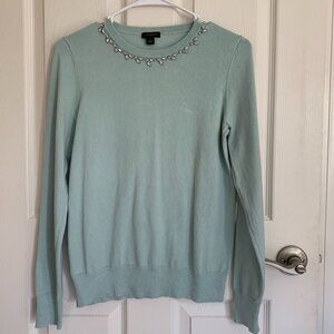 Ann Taylor Factory Women's Jewel Crew Neck Sweater, Light Blue/Green, size S EUC